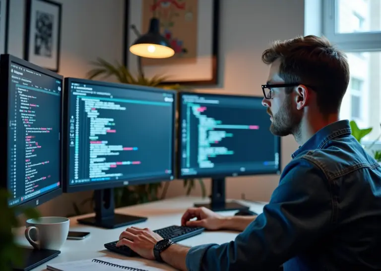 Рабочее место программиста, разрабатывающего чат-ботов для фриланса