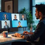 Офис IT-специалиста, взаимодействующего с заказчиками из США, Европы и Азии через видеозвонки и цифровые устройства